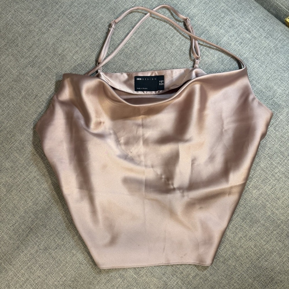 ASOS DESIGN Satin Cowl Neck Cami Top Blush Pink Women's US 8 Y2K